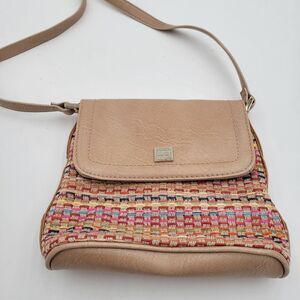 Liz Claiborne Beige/Multicolor Woven Body Snap Closure Cross Body Purse